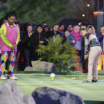 HOLEY MOLEY - "Leave the Golf to the Robots" - It's mini-golf like you've never seen it before. Every week, the first-of-its-kind mini-golf competition series with Rob Riggle, Joe Tessitore, Jeannie Mai and resident golf pro Stephen Curry features 12 mini-golfers facing off in a series of head-to-head matchups. Winners will move on to round two and from there, only three will make it to the final hole - the daunting Mt. Holey Moley. At the end of every episode, one winner will be crowned and walk away with the $25,000 prize, "The Golden Putter" trophy and coveted "Holey Moley" plaid jacket. In this brand-new episode, the drama has never been higher as two contestants face off in a sudden-death tiebreaker on the Surf or Turf hole. While on the other side of the course, we learn one of our competitors has only read one book in his whole life! Plus, a surprise award-winning actor joins Rob Riggle and Joe Tessitore in the "Holey Moley" booth for play-calling during a round at the Arc De Trigolf. "Holey Moley" airs THURSDAY, JULY 11 (8:00-9:00 p.m. EDT), on ABC. (ABC/Eric McCandless) CRAIG KIRBY, VALERIA BRANNEN