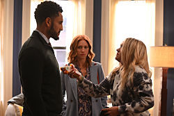 Almost Family chapter 8 L-R: Mustafa Elzein, Brittany Snow and Emily Osment