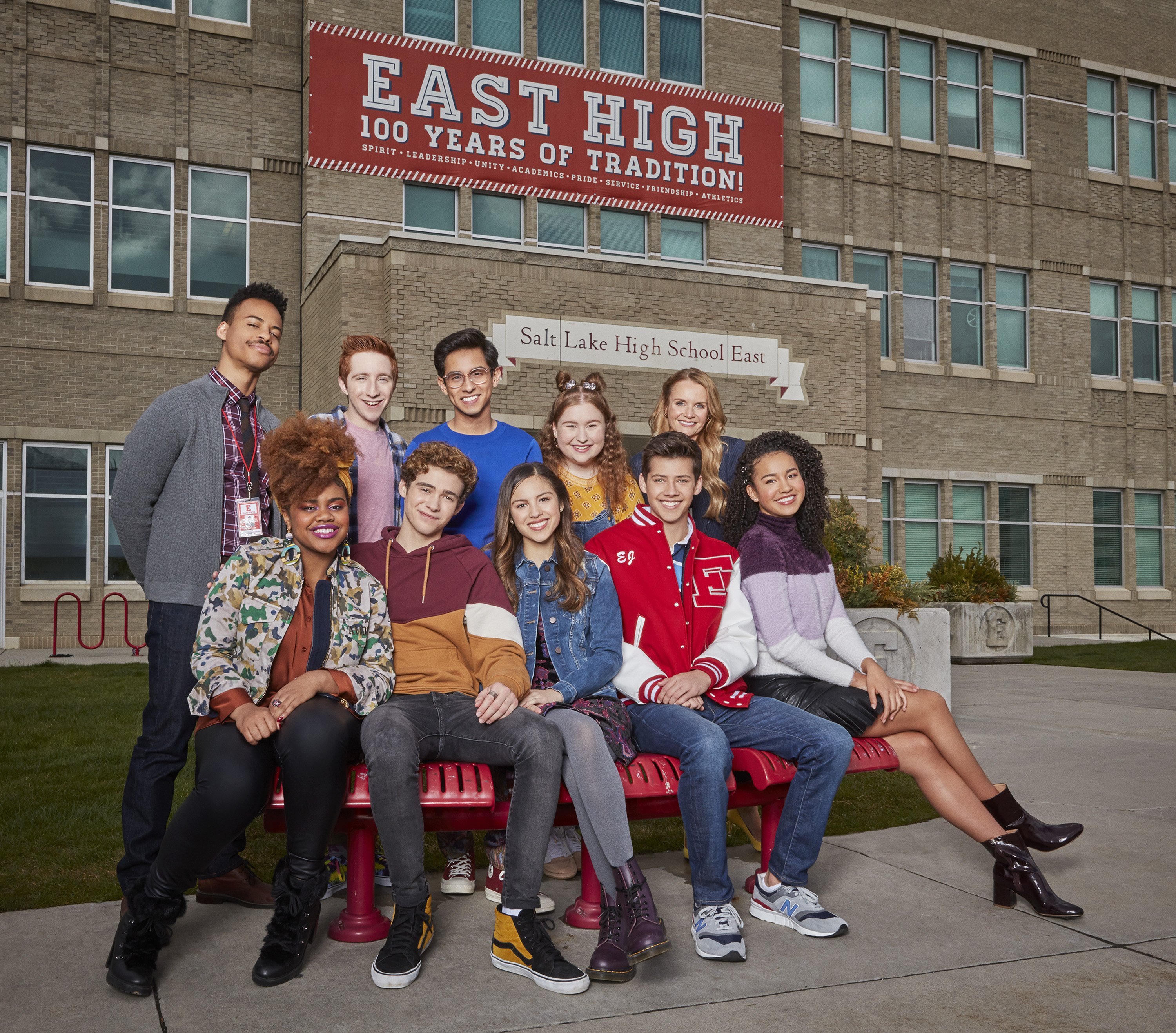 MARK ST. CYR, DARA RENE, LARRY SAPERSTEIN, JOSHUA BASSETT, FRANKIE A. RODRIGUEZ, OLIVIA RODRIGO, JULIA LESTER, MATT CORNETT, KATE REINDERS, SOFIA WYLIE HIGH SCHOOL MUSICAL: THE MUSICAL: THE SERIES - Disney "High School Musical: The Musical: The Series" stars Mark St. Cyr as Mr. Mazarra, Dara Rene as Kourtney, Larry Saperstein as Big Red, Joshua Bassett as Ricky, Frankie A. Rodriguez as Carlos, Olivia Rodrigo as Nini, Julia Lester as Ashlyn, Matt Cornett as E.J., Kate Reinders as Miss Jenn, and Sofia Wylie as Gina.