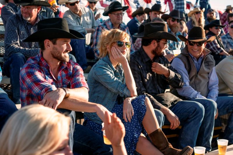 (L-R) Ian Bohen as Ryan, Kelly Reilly as Beth Dutton, Cole Hauser as Rip Wheeler and Kevin Costner as John Dutton. Episode 3 of Yellowstone