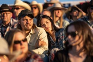 Luke Grimes as Kayce Dutton and Kelsey Asbille as Monica Dutton. Episode 3 of Yellowstone