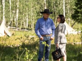 Yellowstone season 3 episode 4 - Going Back to Cali Kevin Costner as John Dutton and Wendy Moniz-Grillo as Governor Perry