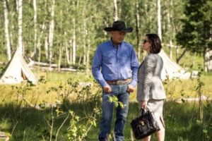 Yellowstone season 3 episode 4 - Going Back to Cali Kevin Costner as John Dutton and Wendy Moniz-Grillo as Governor Perry