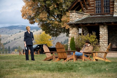 (L-R) Kelly Reilly as Beth Dutton and Kevin Costner as John Dutton. Episode 8 of Yellowstone Yellowstone season 3 - “I Killed a Man Today” Premieres August 9th at 9 P.M.