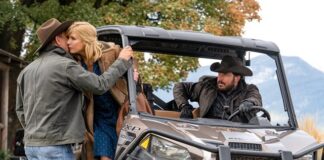 Get Exclusive Photos for Yellowstone Season 3 Finale Episode 10 – “The World Is Purple” (L-R) Kevin Costner as John Dutton, Kelly Reilly as Beth Dutton and Cole Hauser as Rip Wheeler. The Season Three Finale of Yellowstone - “The World is Purple”