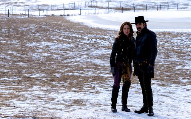 Wynonna Earp played by Melanie Scrofano and Doc Holliday, played by Tim Rozon, stars on Wynonna Earp Season 4 Episode 5 Wynonna Earp played by Melanie Scrofano and Doc Holliday, played by Tim Rozon, stars on Wynonna Earp Season 4 Episode 5