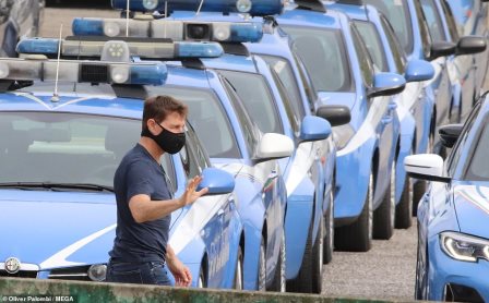 Tom was spotted on the set of Mission Impossible 7 in Italy surrounded by police cars,