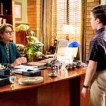 Young Sheldon Season 4 Episode 16 photos President Hagemeyer (Wendie Malick) and Sheldon (Iain Armitage).