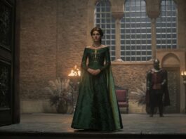 House of the ---Dragon Season 1 Episode 5 Alicent Hightower wears a green dress.Photos