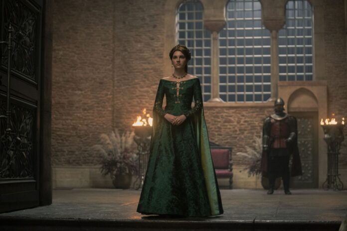 House of the ---Dragon Season 1 Episode 5 Alicent Hightower wears a green dress.Photos