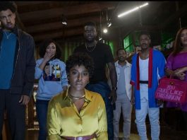 Jermaine Fowler, Sinqua Walls, Antoinette Robertson, Dewayne Perkins, Melvin Gregg, X Mayo, and Grace Byers in The Blackening Movie