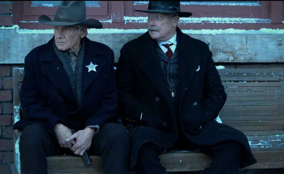 1923 season 2 finale photos Harrison Ford as Jacob Dutton and Robert Patrick as Sheriff McDowell-