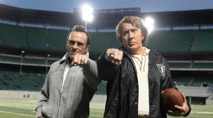 Christian Bale as Al Davis and Nicolas Cage as John Madden in Madden