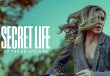 Kate Watson in a university office setting from Secret Life of the Dean’s Wife, filmed in Los Angeles.