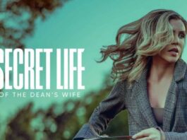 Kate Watson in a university office setting from Secret Life of the Dean’s Wife, filmed in Los Angeles.