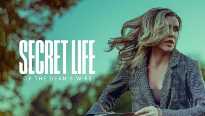 Kate Watson in a university office setting from Secret Life of the Dean’s Wife, filmed in Los Angeles.